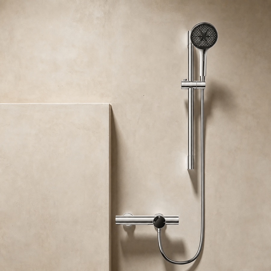 CUNGPAK solid brass thermostatic shower set in polished silver