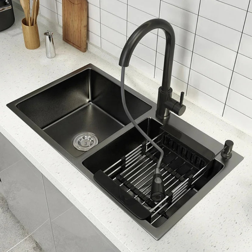 CUNGPAK Black Double-Bowl Undermount Kitchen Sink