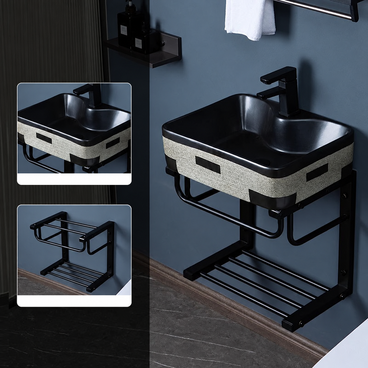 CUNGPAK compact ceramic basin with wall bracket and support