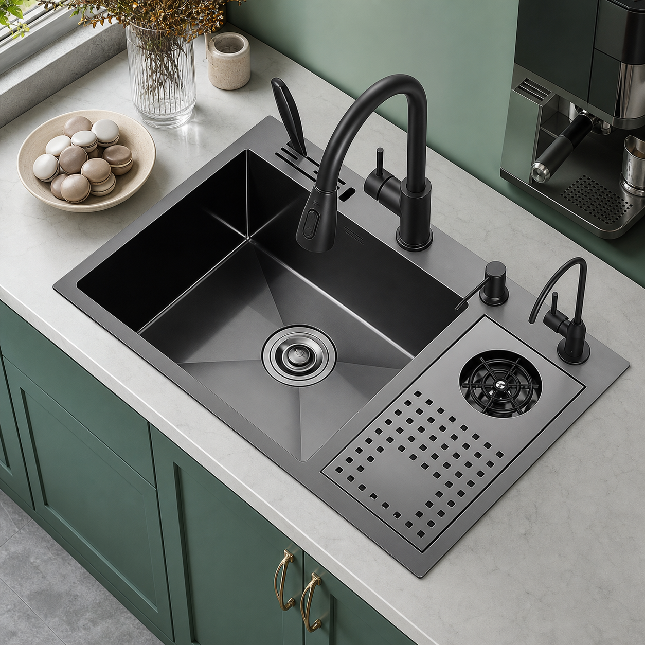 CUNGPAK gunmetal commercial bar sink with integrated cup washer
