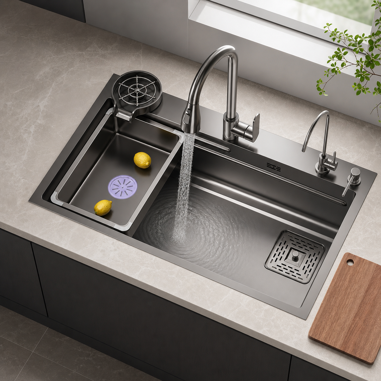 CUNGPAK gunmetal basin-in-basin workstation kitchen sink