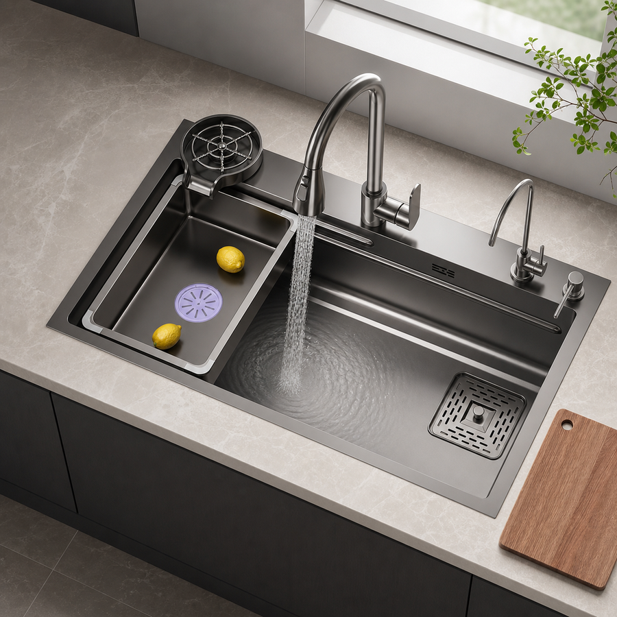 CUNGPAK gunmetal basin-in-basin workstation kitchen sink