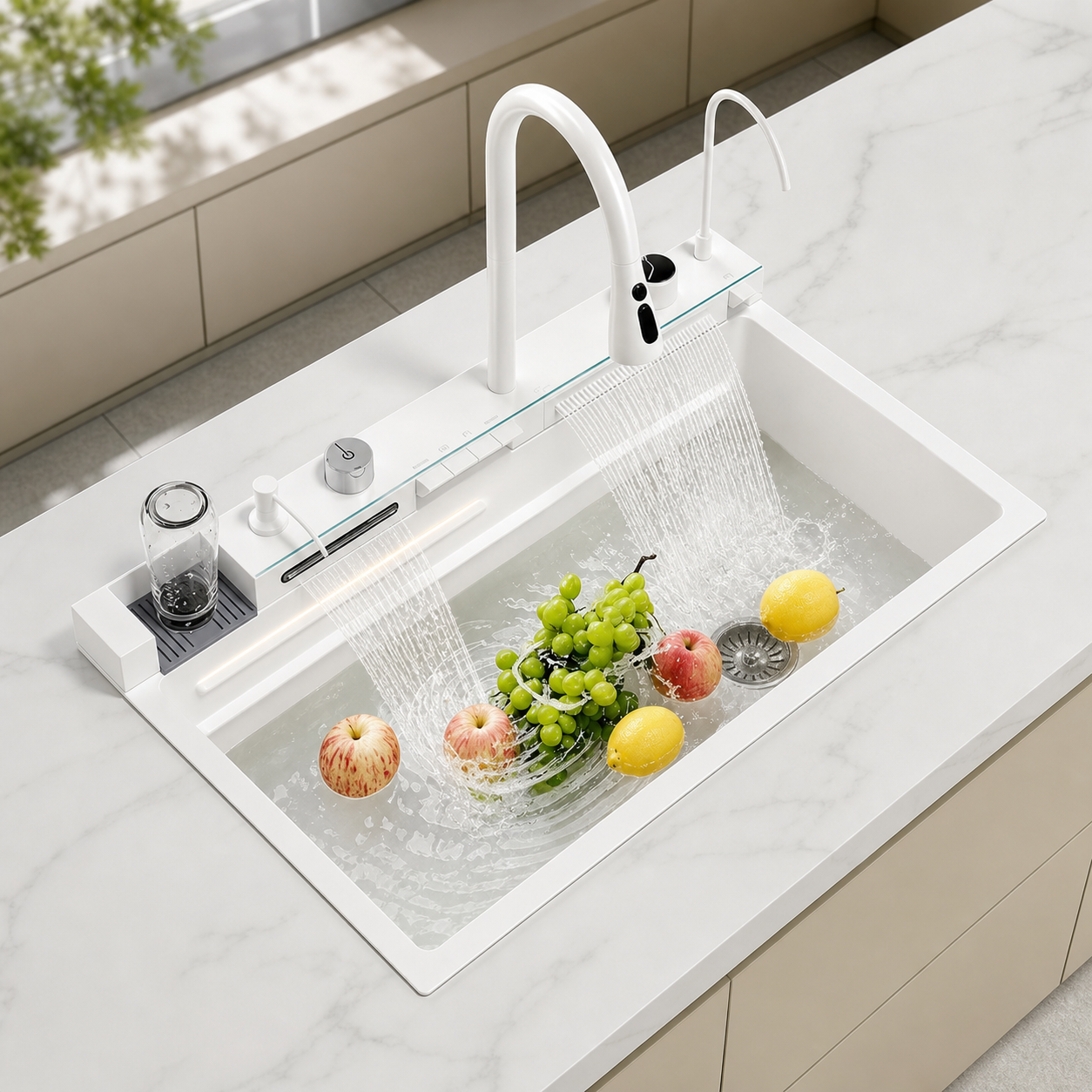 CUNGPAK white digital rainfall workstation kitchen sink