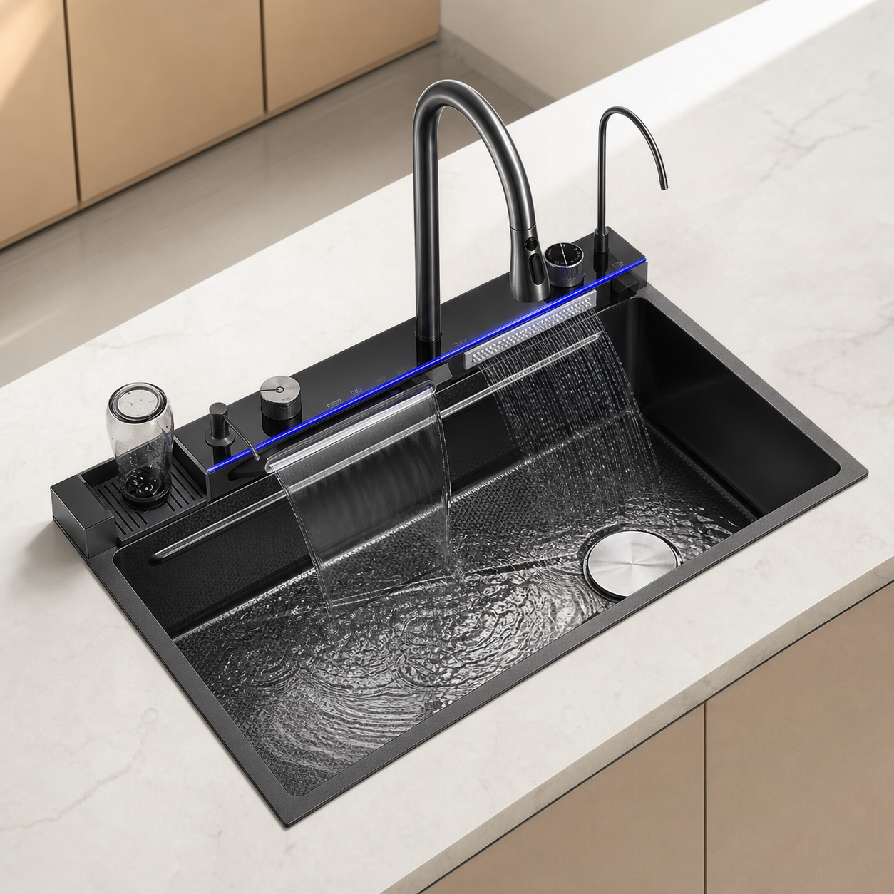 CUNGPAK black digital rainfall workstation kitchen sink