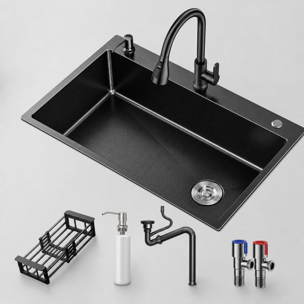 CUNGPAK black textured kitchen sink kit with faucet and installation accessories