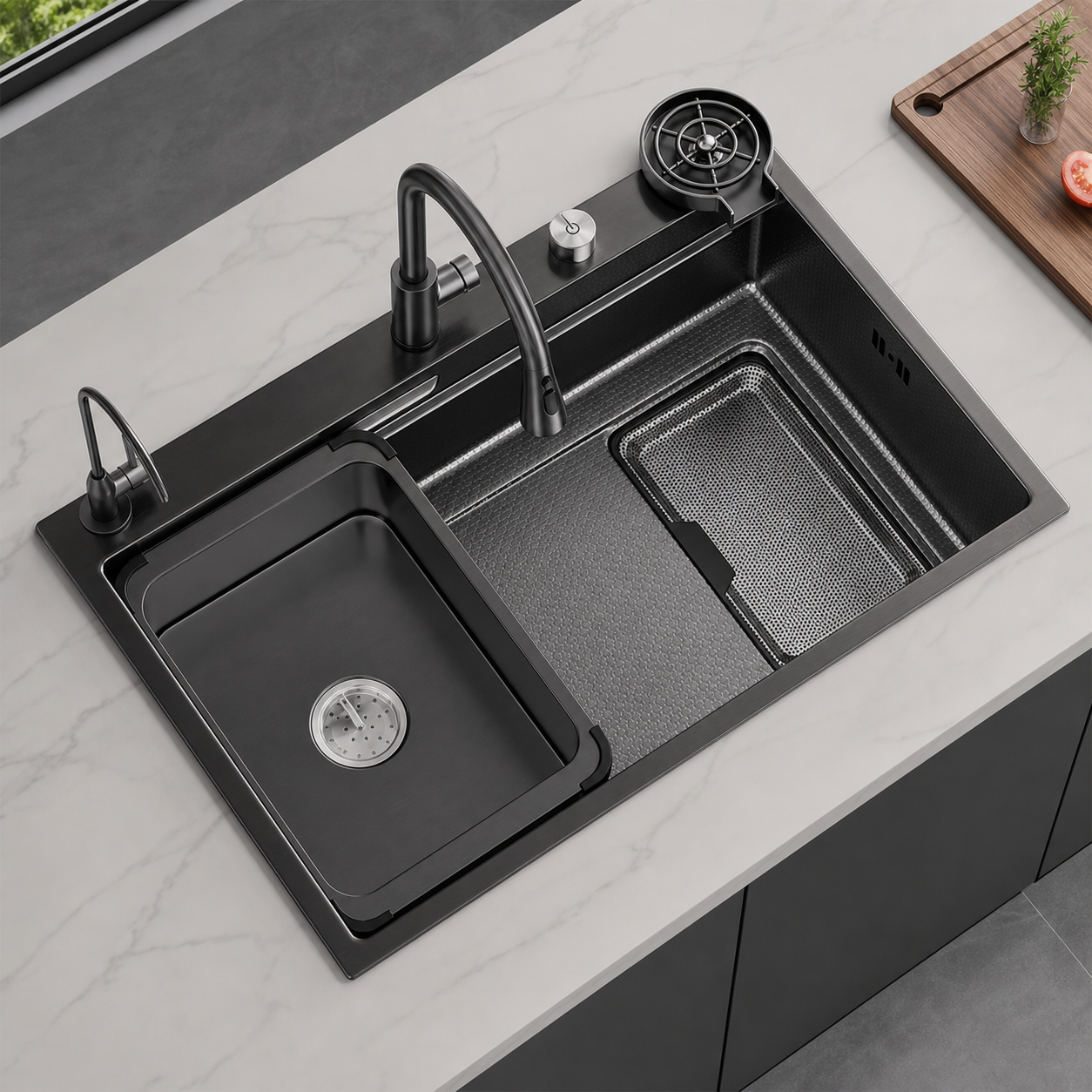 CUNGPAK gunmetal workstation sink with debris filter and inner basin