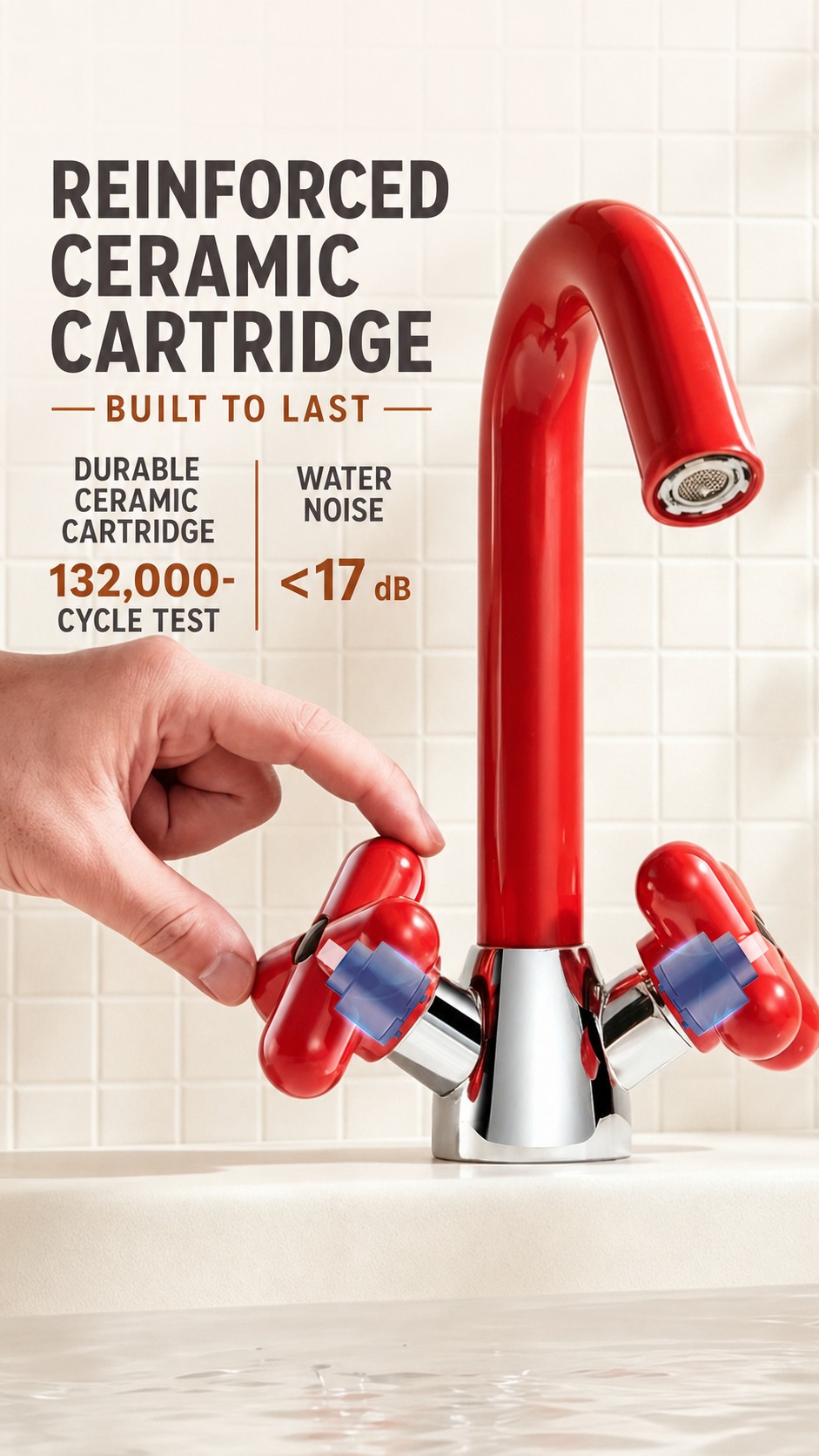Durable ceramic cartridge tested to 132000 cycles