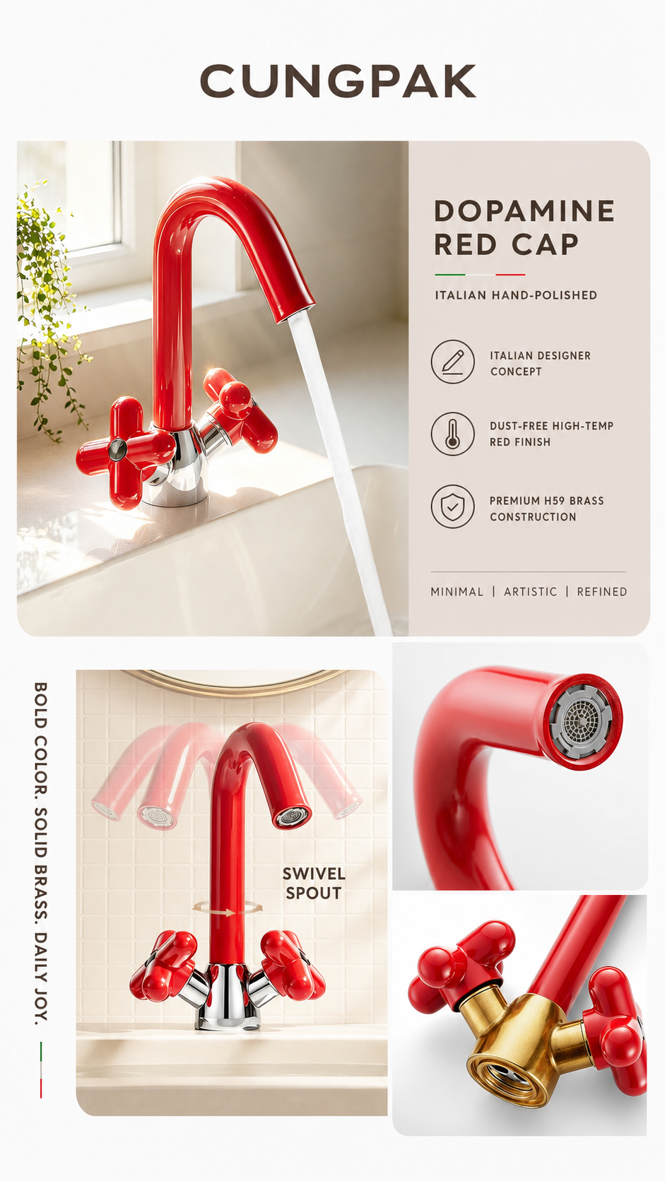 CUNGPAK dopamine faucet finish and installation details