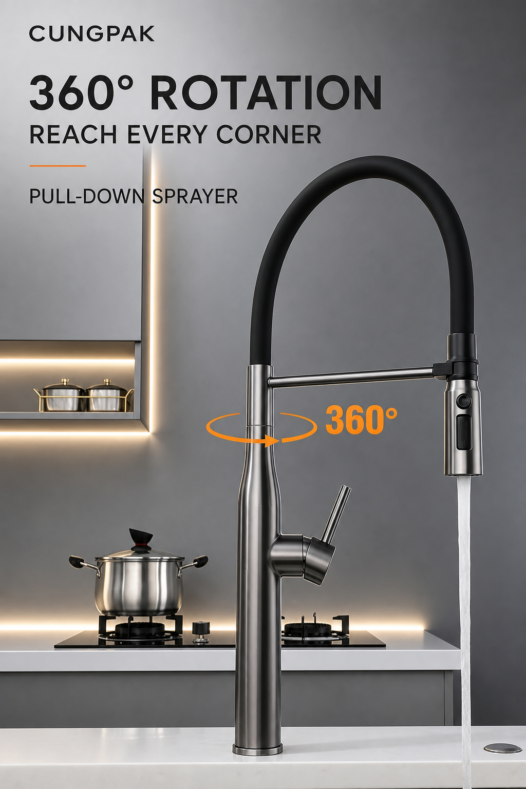 360-degree rotating CUNGPAK pull-down kitchen faucet