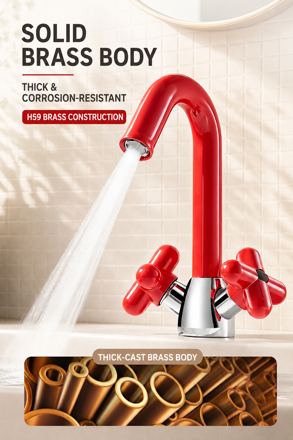 Solid H59 brass basin faucet construction